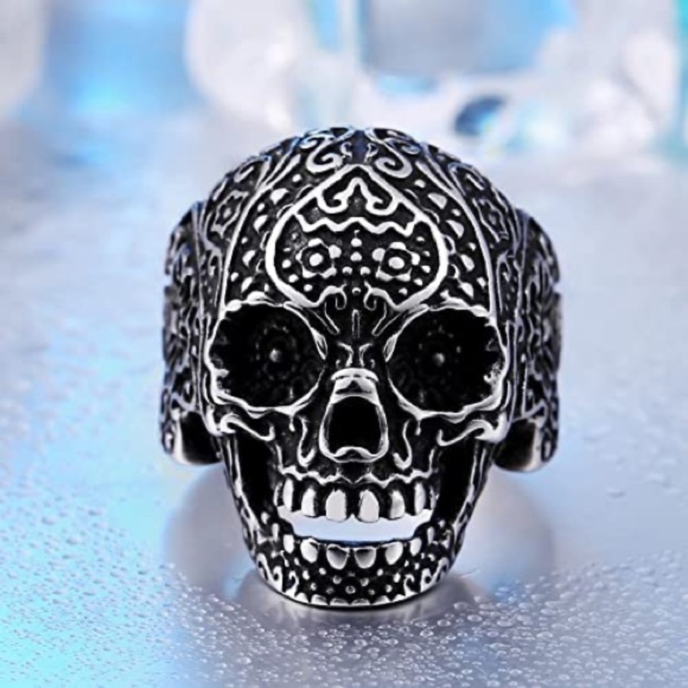 Brand New Unisex Size 2-2.5 Skull Punk Ring Stainless Steel Motor Rider Ring